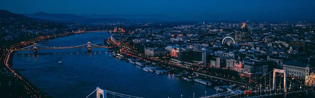 Scenic European river view at sunset during a luxury river cruise